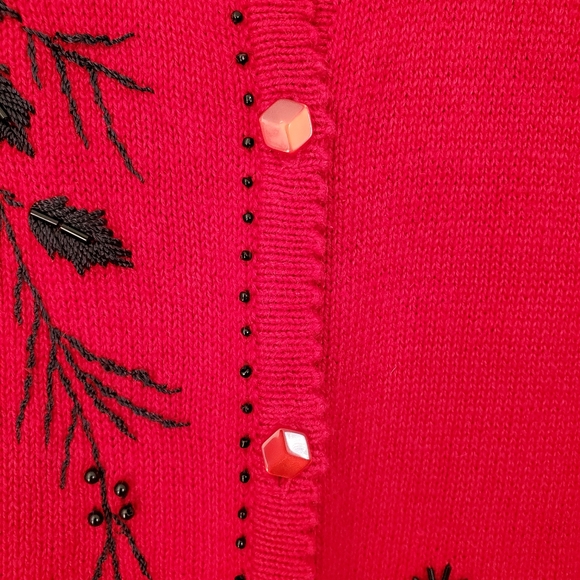 Stitches In Time QVC Beaded Red Cardigan Sweater Size M - Picture 4 of 7